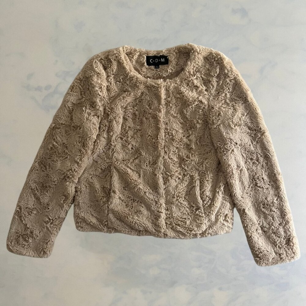 C+D+M Faux Fur Button Front Cream Sherpa Jacket